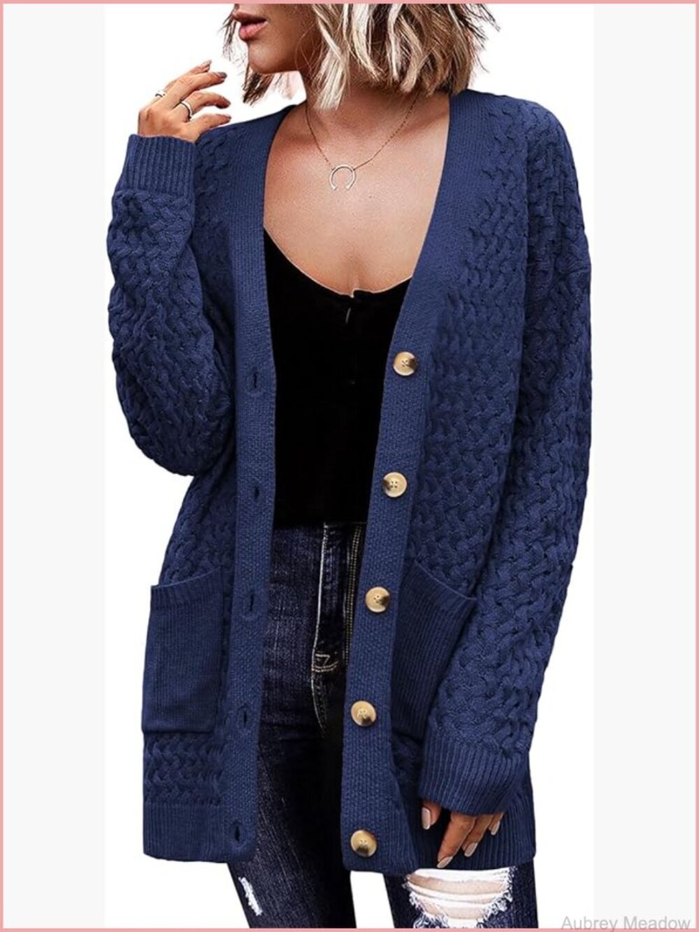 Long Sleeve Chunky Cable Knit Cardigan Sweater Button Down Open Front with